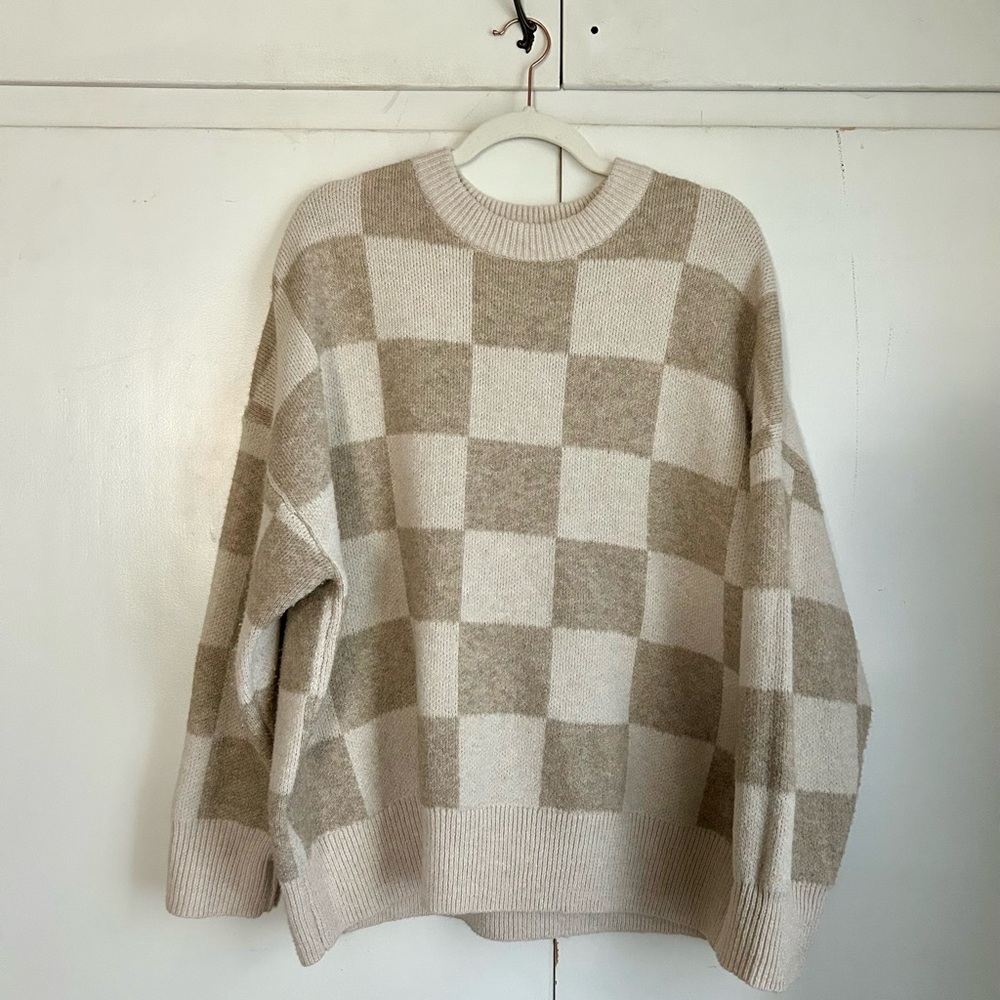 OAK + FORT Checkered Crewneck Sweater